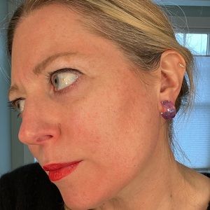 Machete small clear purple hoop acetate earrings. Made in Italy. NWT.